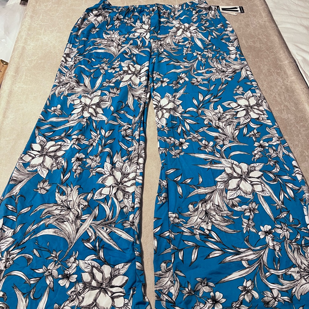 #4597. New Direction Women's Teal/White Tropical Wide Leg Pants. Size 1x. Nwt